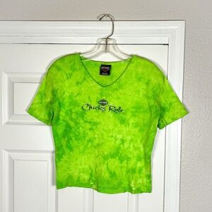 Harley-Davidson T Shirt Womens M Tie Dye Vintage Y2K Crop Top USA Biker Grunge